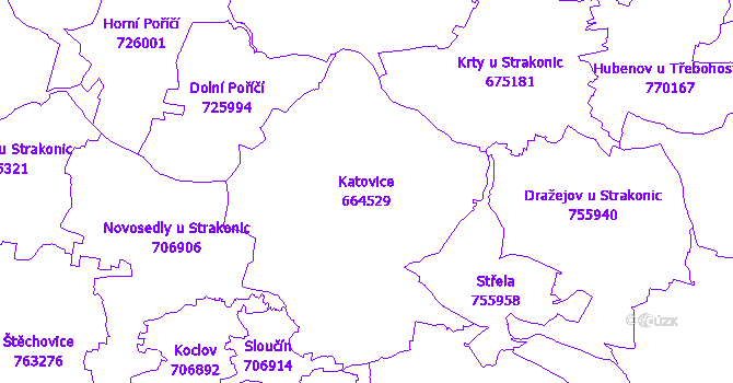 Katastrální mapa Katovice - přehledová mapa katastrálního území