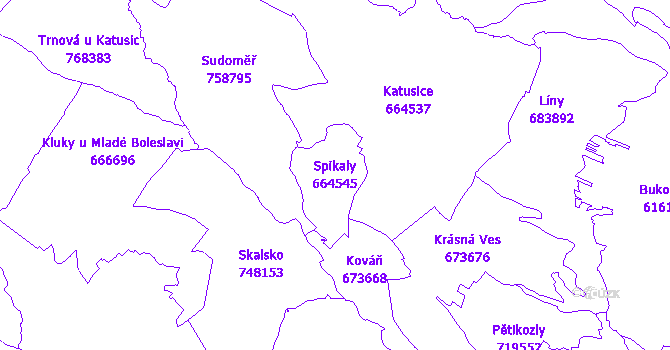 Katastrální mapa Spikaly - přehledová mapa katastrálního území