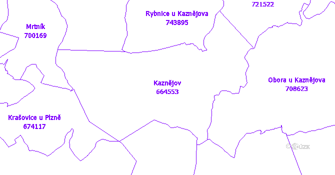 Katastrální mapa Kaznějov - přehledová mapa katastrálního území