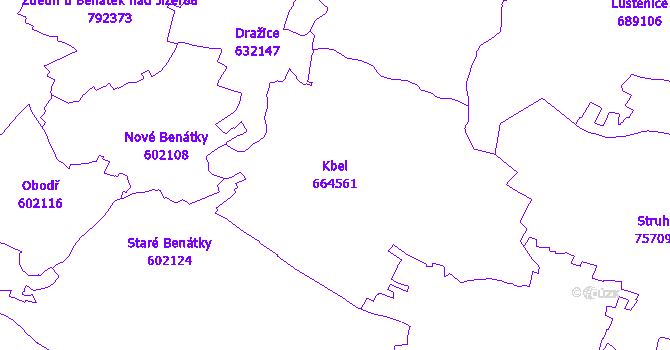 Katastrální mapa Kbel - přehledová mapa katastrálního území