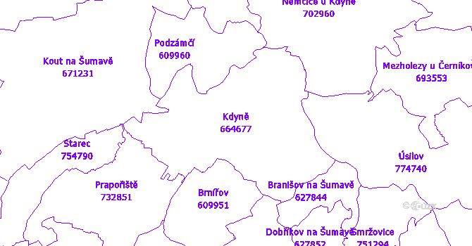 Katastrální mapa Kdyně - přehledová mapa katastrálního území