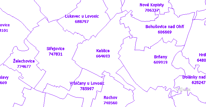 Katastrální mapa Keblice - přehledová mapa katastrálního území