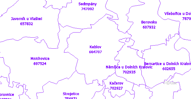 Katastrální mapa Keblov - přehledová mapa katastrálního území