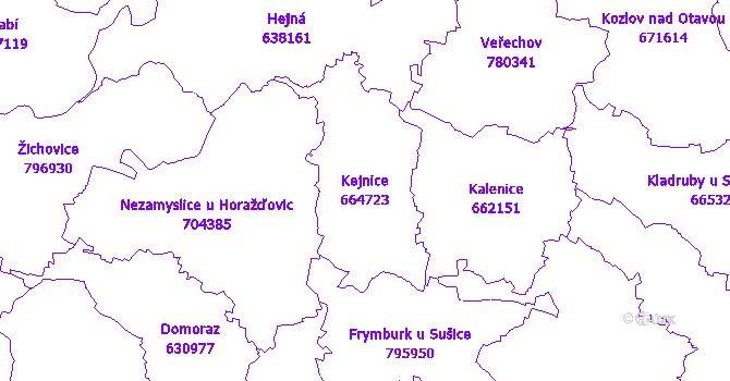 Katastrální mapa Kejnice - přehledová mapa katastrálního území