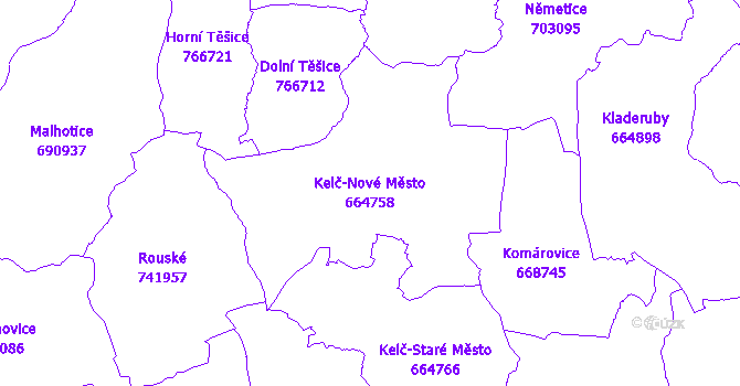 Katastrální mapa Kelč-Nové Město - přehledová mapa katastrálního území