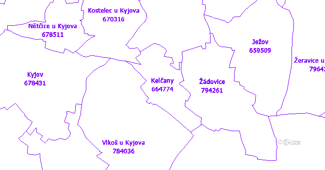 Katastrální mapa Kelčany - přehledová mapa katastrálního území