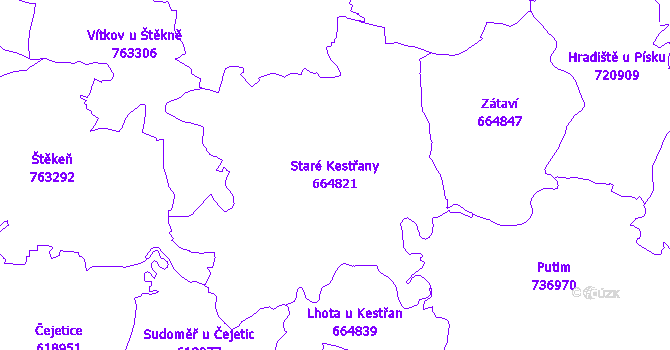 Katastrální mapa Staré Kestřany - přehledová mapa katastrálního území