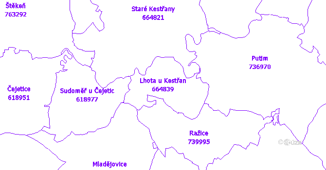 Katastrální mapa Lhota u Kestřan - přehledová mapa katastrálního území