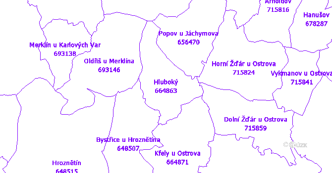 Katastrální mapa Hluboký - přehledová mapa katastrálního území