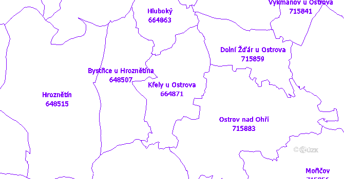 Katastrální mapa Kfely u Ostrova - přehledová mapa katastrálního území