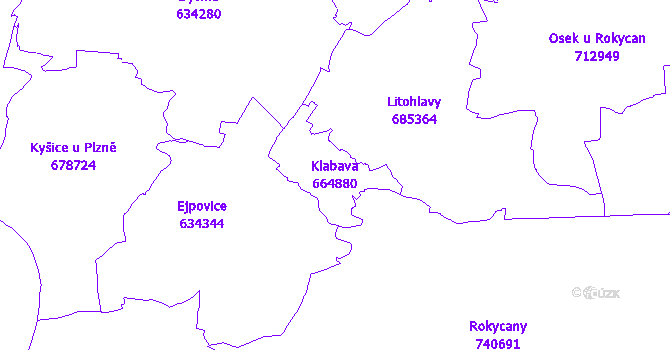 Katastrální mapa Klabava - přehledová mapa katastrálního území