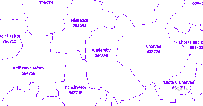 Katastrální mapa Kladeruby - přehledová mapa katastrálního území