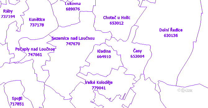 Katastrální mapa Kladina - přehledová mapa katastrálního území
