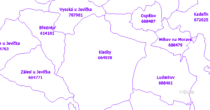 Katastrální mapa Kladky - přehledová mapa katastrálního území