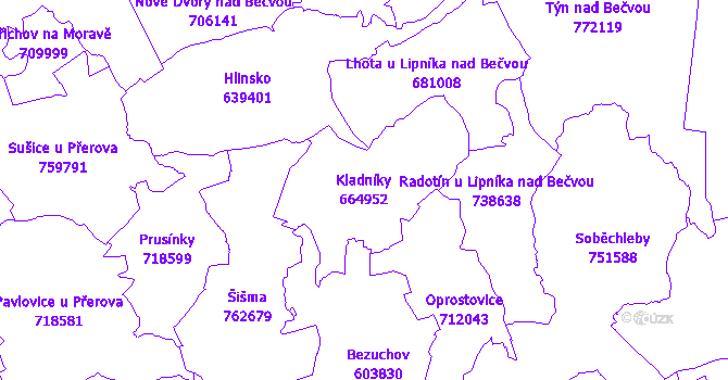 Katastrální mapa Kladníky - přehledová mapa katastrálního území