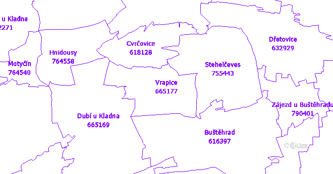 Katastrální mapa Vrapice - přehledová mapa katastrálního území