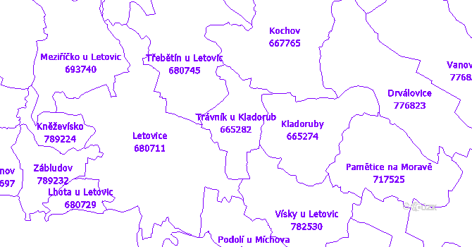 Katastrální mapa Trávník u Kladorub - přehledová mapa katastrálního území