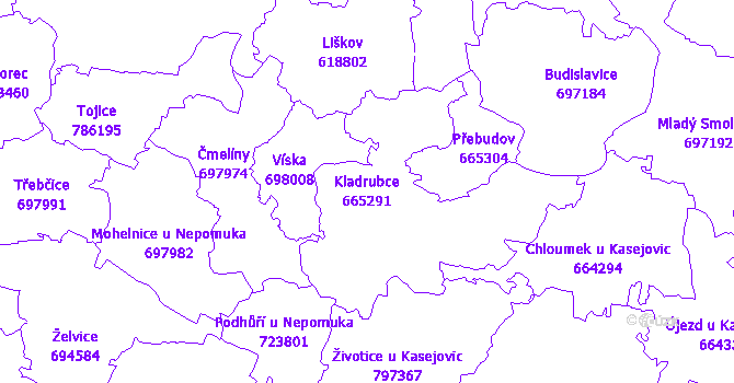Katastrální mapa Kladrubce - přehledová mapa katastrálního území