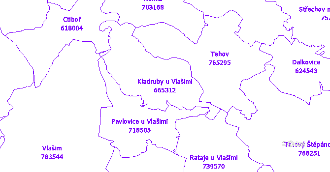 Katastrální mapa Kladruby u Vlašimi - přehledová mapa katastrálního území