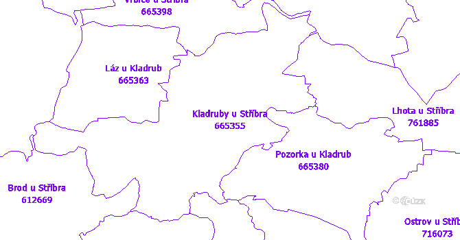 Katastrální mapa Kladruby u Stříbra - přehledová mapa katastrálního území
