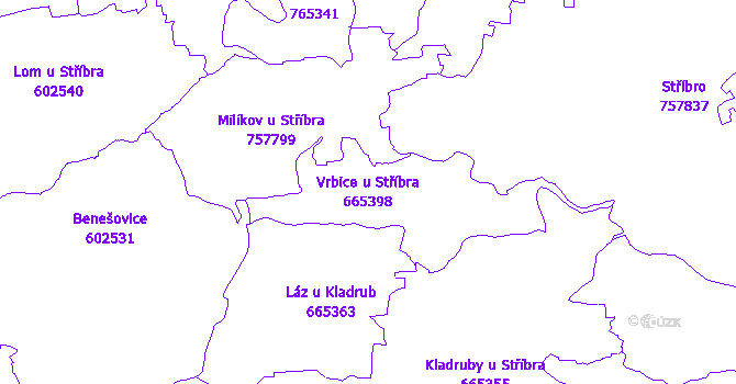 Katastrální mapa Vrbice u Stříbra - přehledová mapa katastrálního území