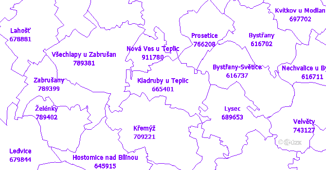 Katastrální mapa Kladruby u Teplic - přehledová mapa katastrálního území