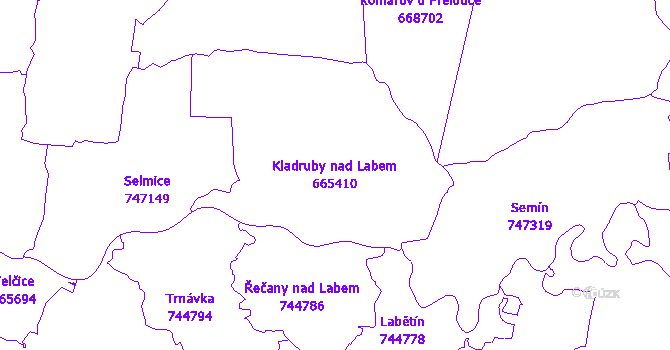 Katastrální mapa Kladruby nad Labem - přehledová mapa katastrálního území