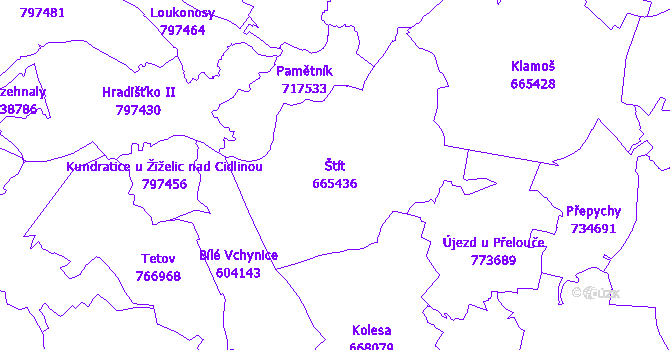 Katastrální mapa Štít - přehledová mapa katastrálního území