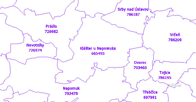 Katastrální mapa Klášter u Nepomuka - přehledová mapa katastrálního území