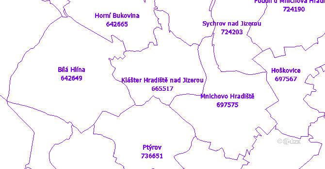 Katastrální mapa Klášter Hradiště nad Jizerou - přehledová mapa katastrálního území