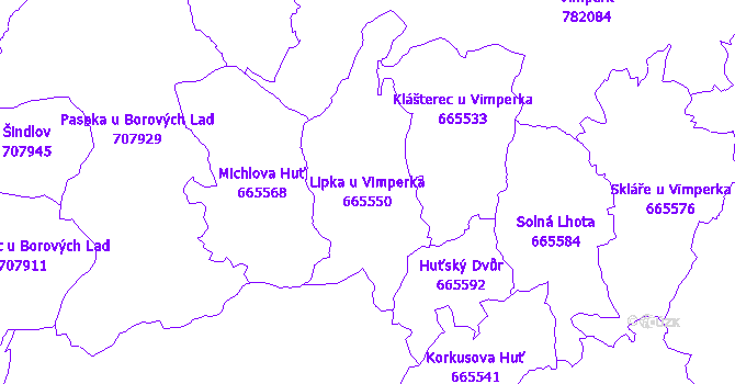 Katastrální mapa Lipka u Vimperka - přehledová mapa katastrálního území