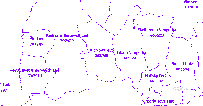 Katastrální mapa Michlova Huť - přehledová mapa katastrálního území