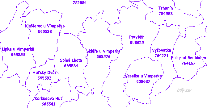 Katastrální mapa Skláře u Vimperka - přehledová mapa katastrálního území