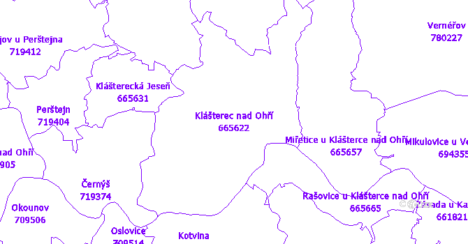 Katastrální mapa Klášterec nad Ohří - přehledová mapa katastrálního území