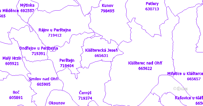 Katastrální mapa Klášterecká Jeseň - přehledová mapa katastrálního území
