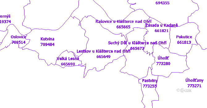 Katastrální mapa Lestkov u Klášterce nad Ohří - přehledová mapa katastrálního území
