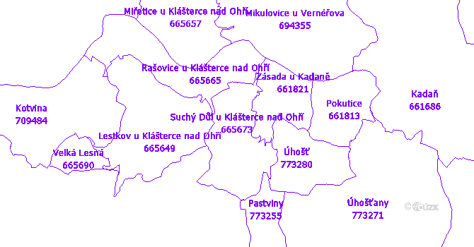 Katastrální mapa Suchý Důl u Klášterce nad Ohří - přehledová mapa katastrálního území