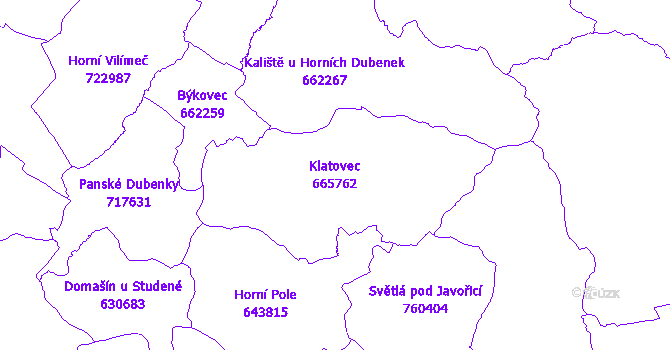 Katastrální mapa Klatovec - přehledová mapa katastrálního území