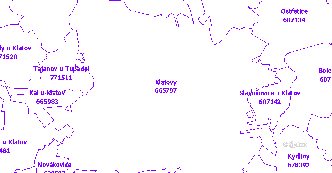 Katastrální mapa Klatovy - přehledová mapa katastrálního území