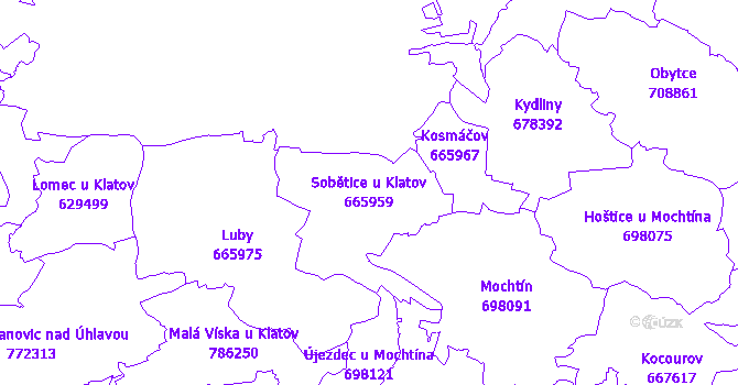 Katastrální mapa Sobětice u Klatov - přehledová mapa katastrálního území