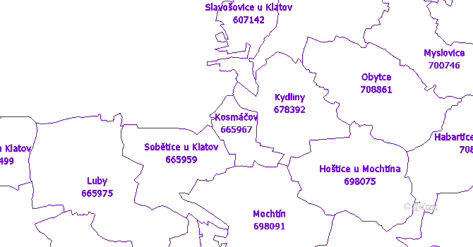 Katastrální mapa Kosmáčov - přehledová mapa katastrálního území