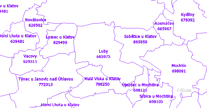 Katastrální mapa Luby - přehledová mapa katastrálního území