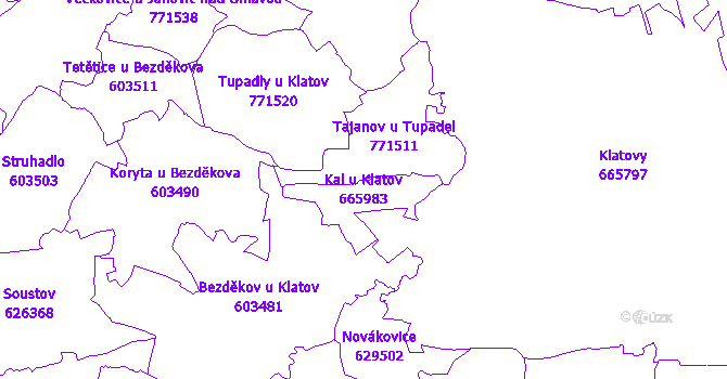 Katastrální mapa Kal u Klatov - přehledová mapa katastrálního území