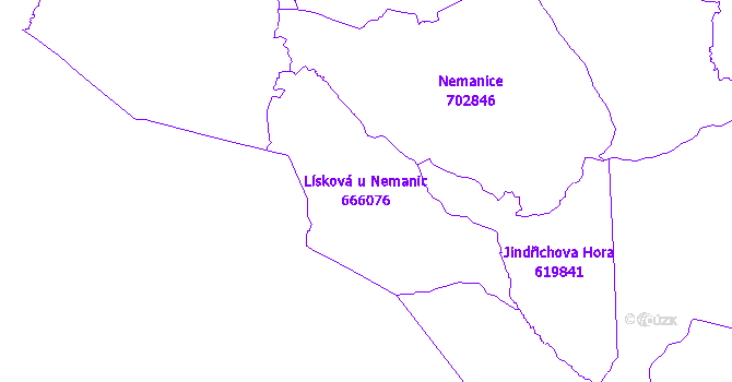 Katastrální mapa Lísková u Nemanic - přehledová mapa katastrálního území