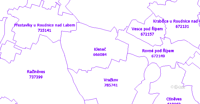 Katastrální mapa Kleneč - přehledová mapa katastrálního území
