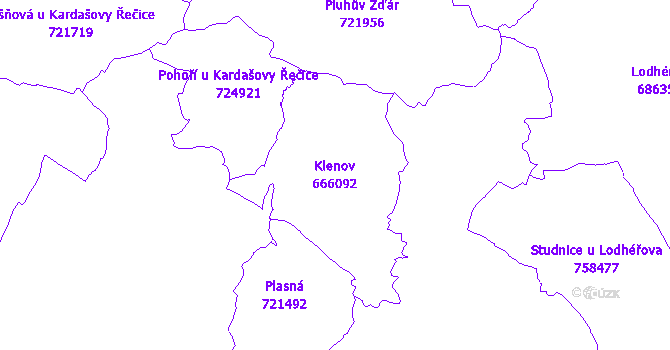 Katastrální mapa Klenov - přehledová mapa katastrálního území