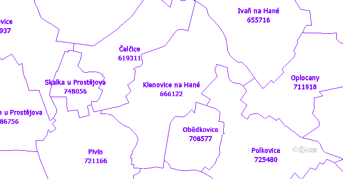 Katastrální mapa Klenovice na Hané - přehledová mapa katastrálního území
