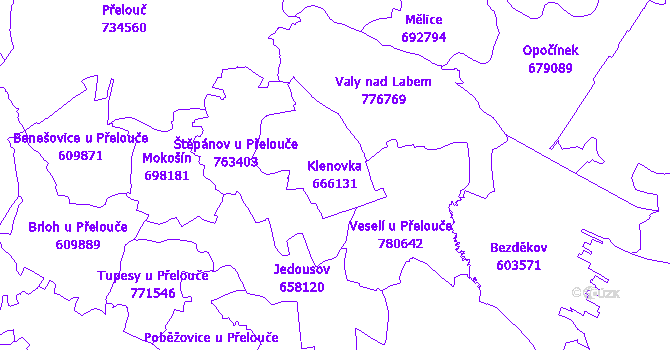 Katastrální mapa Klenovka - přehledová mapa katastrálního území
