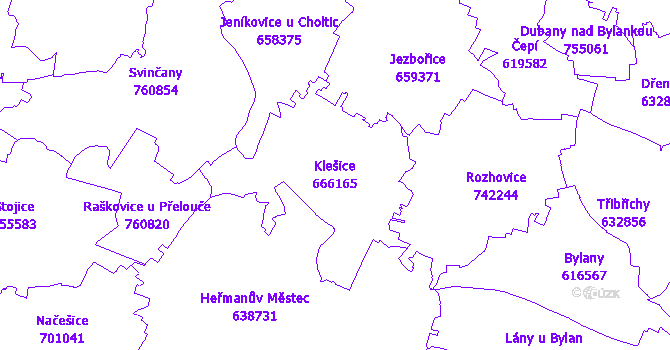 Katastrální mapa Klešice - přehledová mapa katastrálního území