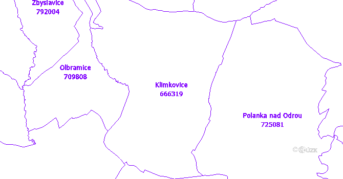 Katastrální mapa Klimkovice - přehledová mapa katastrálního území